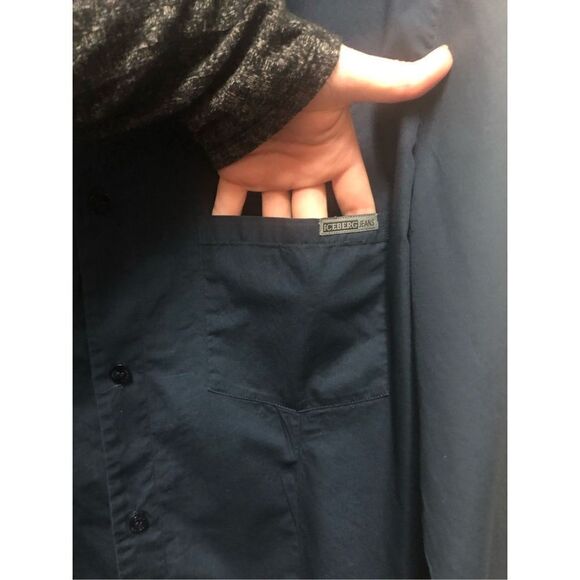 Iceberg Jean Mens Dark Navy Blue Long Sleeve Button Up Collared Shirt Size XL - Picture 4 of 9